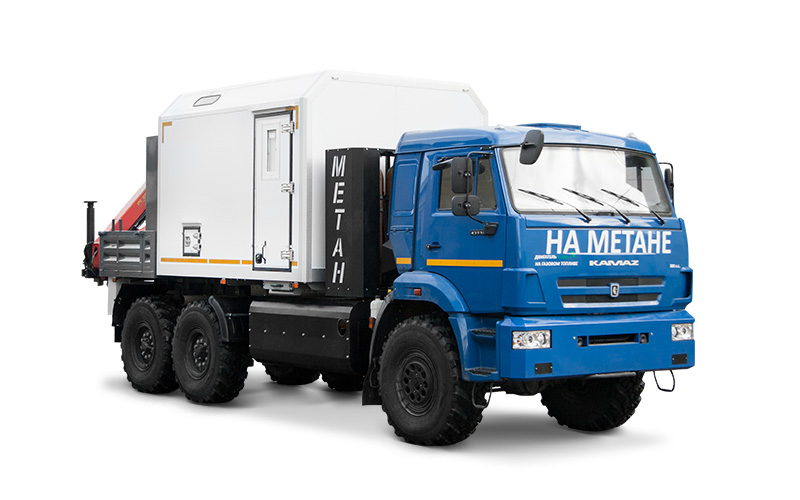 Camión-taller en el chasis KAMAZ 43118 con un motor de gas en metano 1