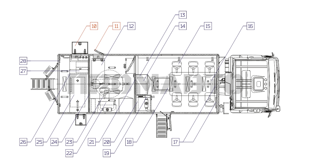 Схема Laboratorio móvil en chasis KAMAZ 43118 6
