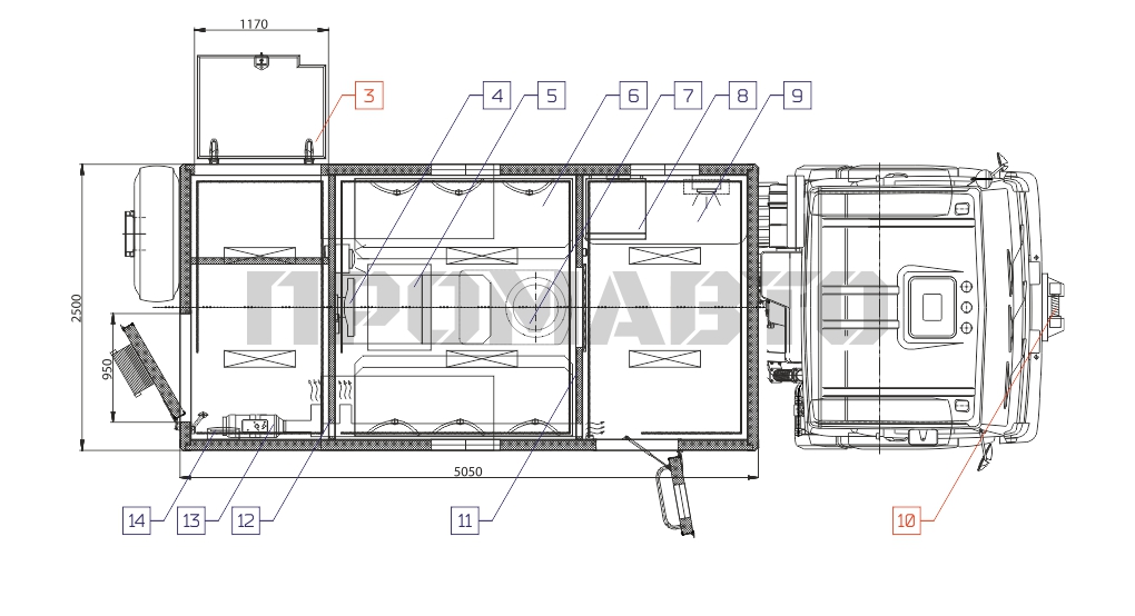 Схема Módulo habitacional con chasis KAMAZ 4326 7