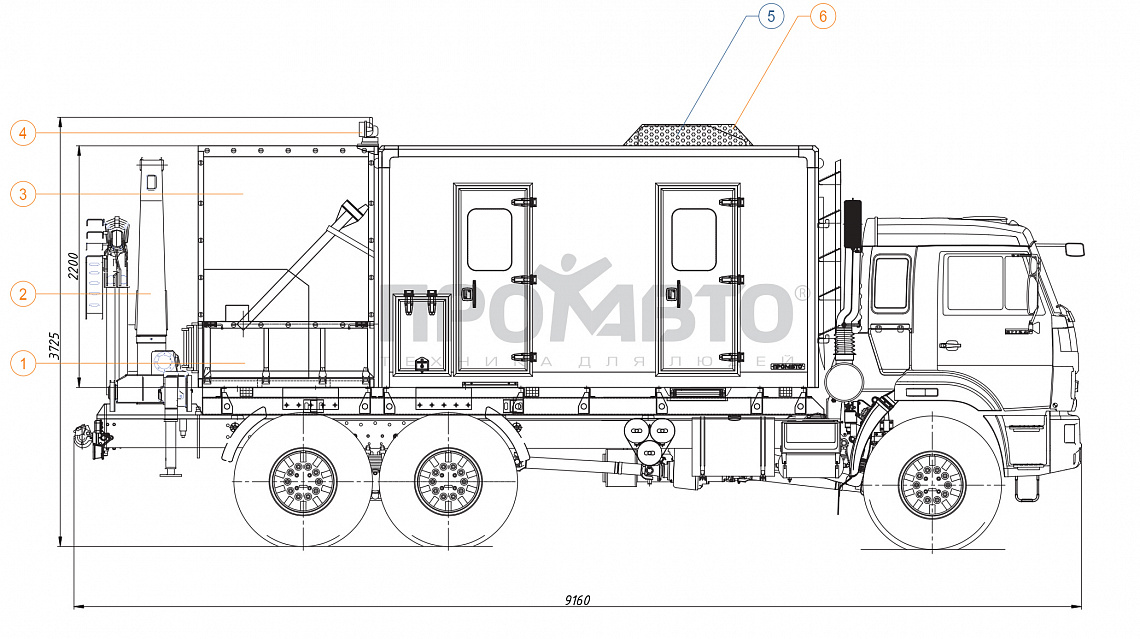 Схема Asistencia técnica móvil con instalación montacargas en chasis de KAMAZ 43118 2